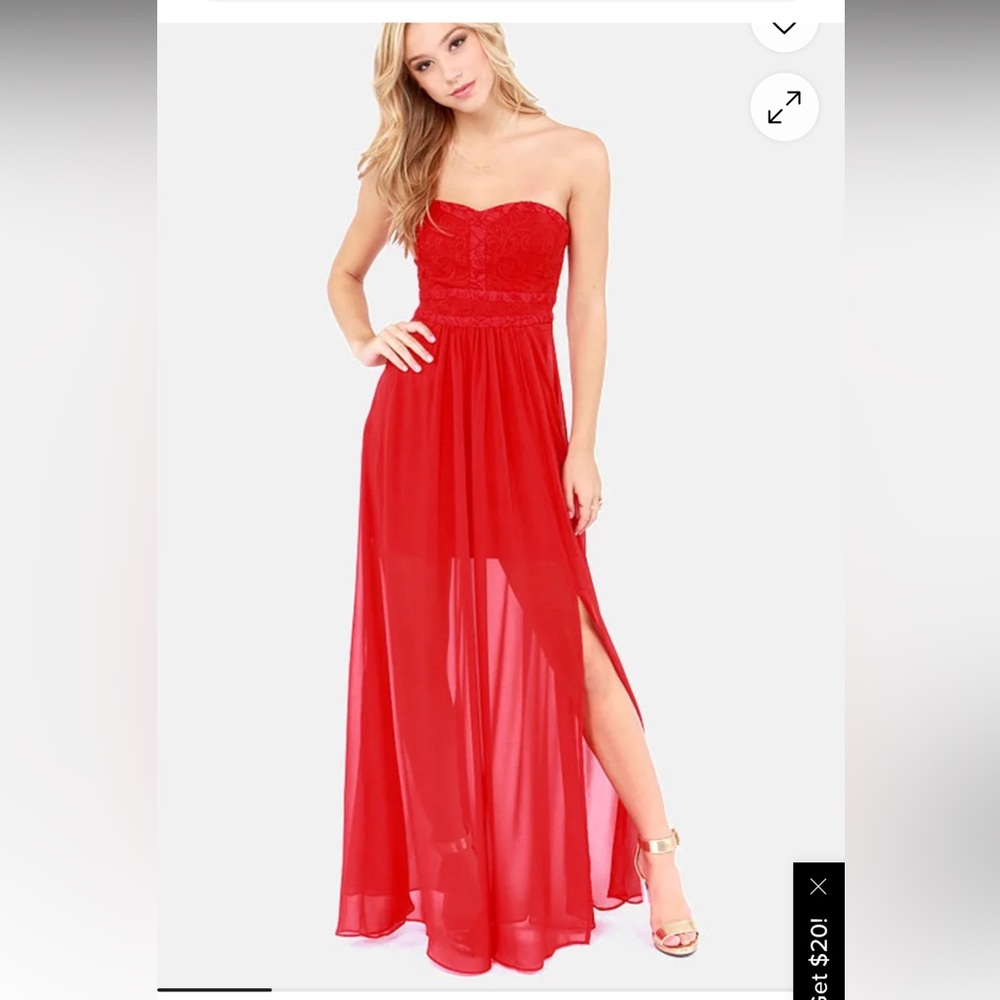 Aryn K Red Strapless Ruched Gown